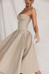 Askılı Korse Detaylı Bej Midi Elbise Zalle