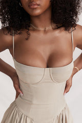 Askılı Korse Detaylı Bej Midi Elbise Zalle