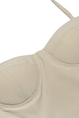 Askılı Korse Detaylı Bej Midi Elbise Zalle