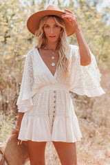 Dantel Detaylı Beyaz Bohem Mini Elbise Zalle