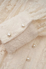 Dantel Detaylı Uzun Kollu Krem Maxi Elbise Zalle