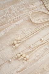 Dantel Detaylı Uzun Kollu Krem Maxi Elbise Zalle