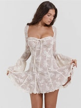 Dantel Görünümlü Uzun Kollu Mini Elbise Zalle