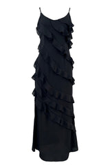 Fırfırlı Şifon Askılı Maxi Elbise Zalle