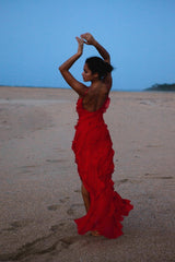 Fırfırlı Şifon Askılı Maxi Elbise Zalle