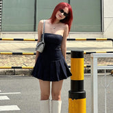 Lacivert Straplez Çizgili Fit Kesim Mini Elbise Zalle