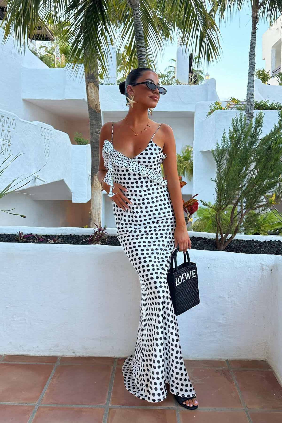 Puantiyeli Askılı Maxi Elbise Zalle