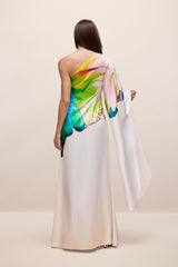 Renkli Desenli Tek Omuz Saten Maxi Elbise Zalle