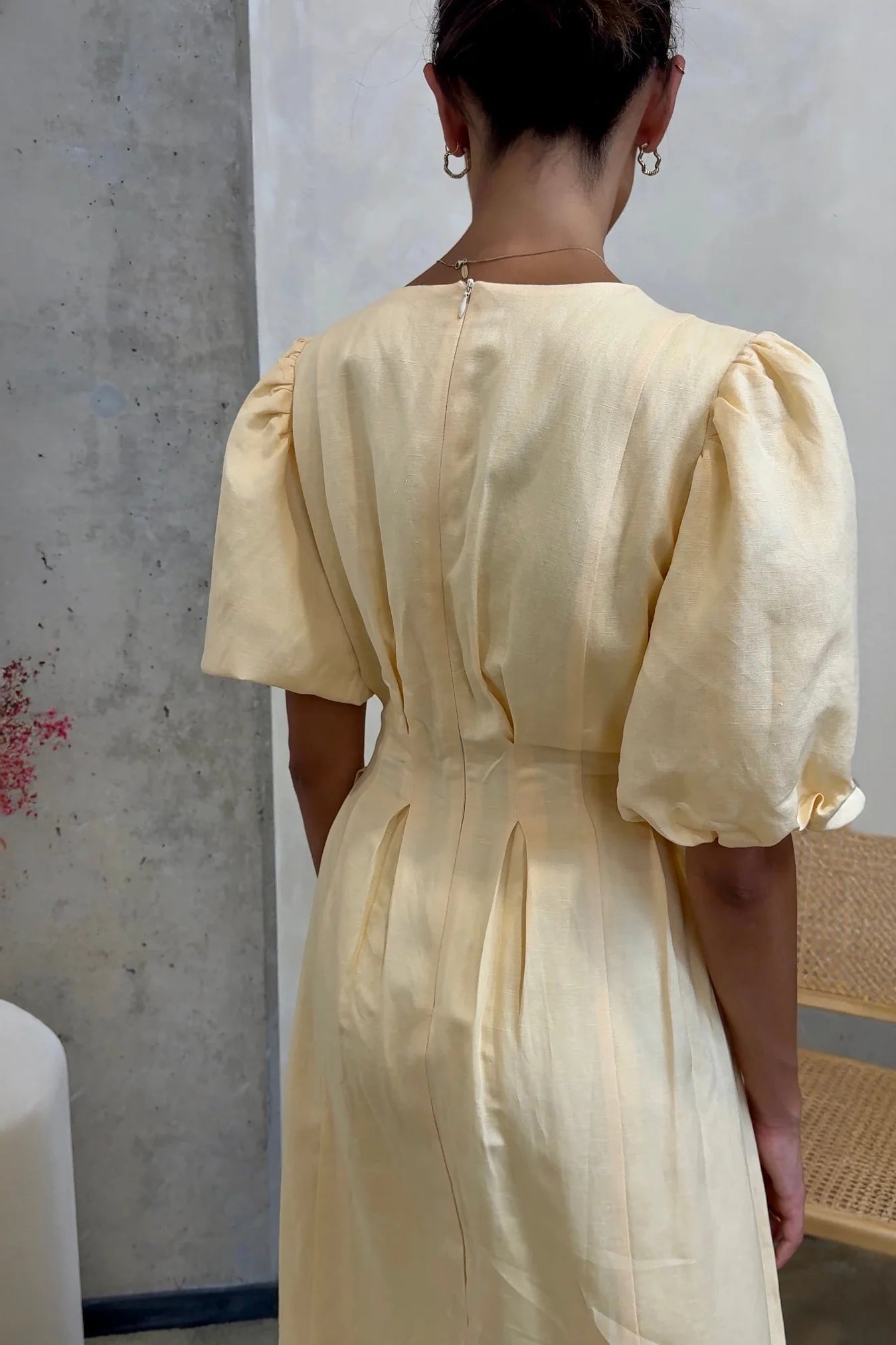 Sarı Kısa Kol Puf Kollu Maxi Elbise Zalle