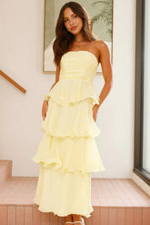 Straplez Kat Kat Volanlı Midi Elbise Zalle