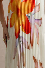 Straplez Pileli Büyük Çiçek Desenli Yazlık Uzun Elbise Zalle