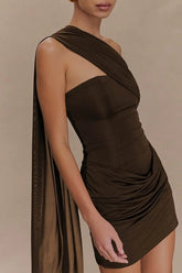 Tek Omuz Drapeli Mini Elbise Zalle