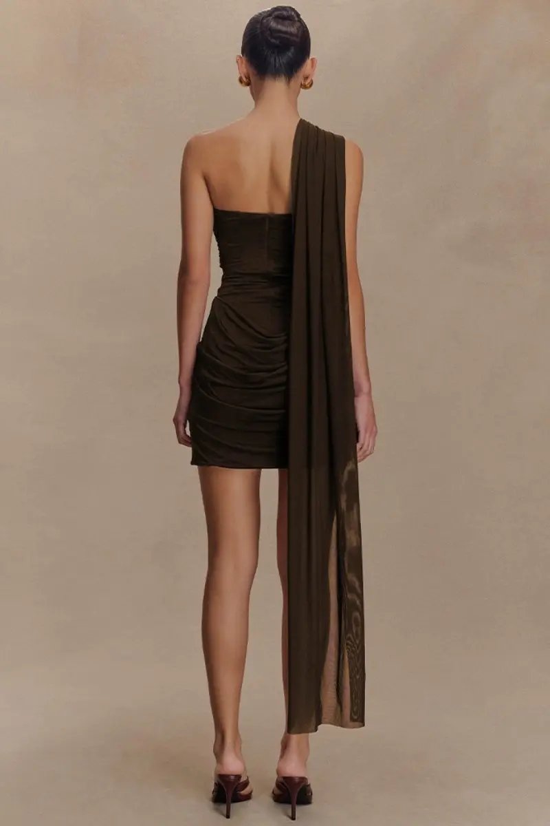 Tek Omuz Drapeli Mini Elbise Zalle