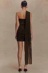 Tek Omuz Drapeli Mini Elbise Zalle