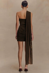 Tek Omuz Drapeli Mini Elbise Zalle