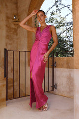 V Yaka Yırtmaçlı Zarif Maxi Elbise Zalle