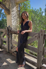 V Yaka Yırtmaçlı Zarif Maxi Elbise Zalle