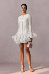 Volan Detaylı Beyaz Uzun Kollu Mini Elbise Zalle