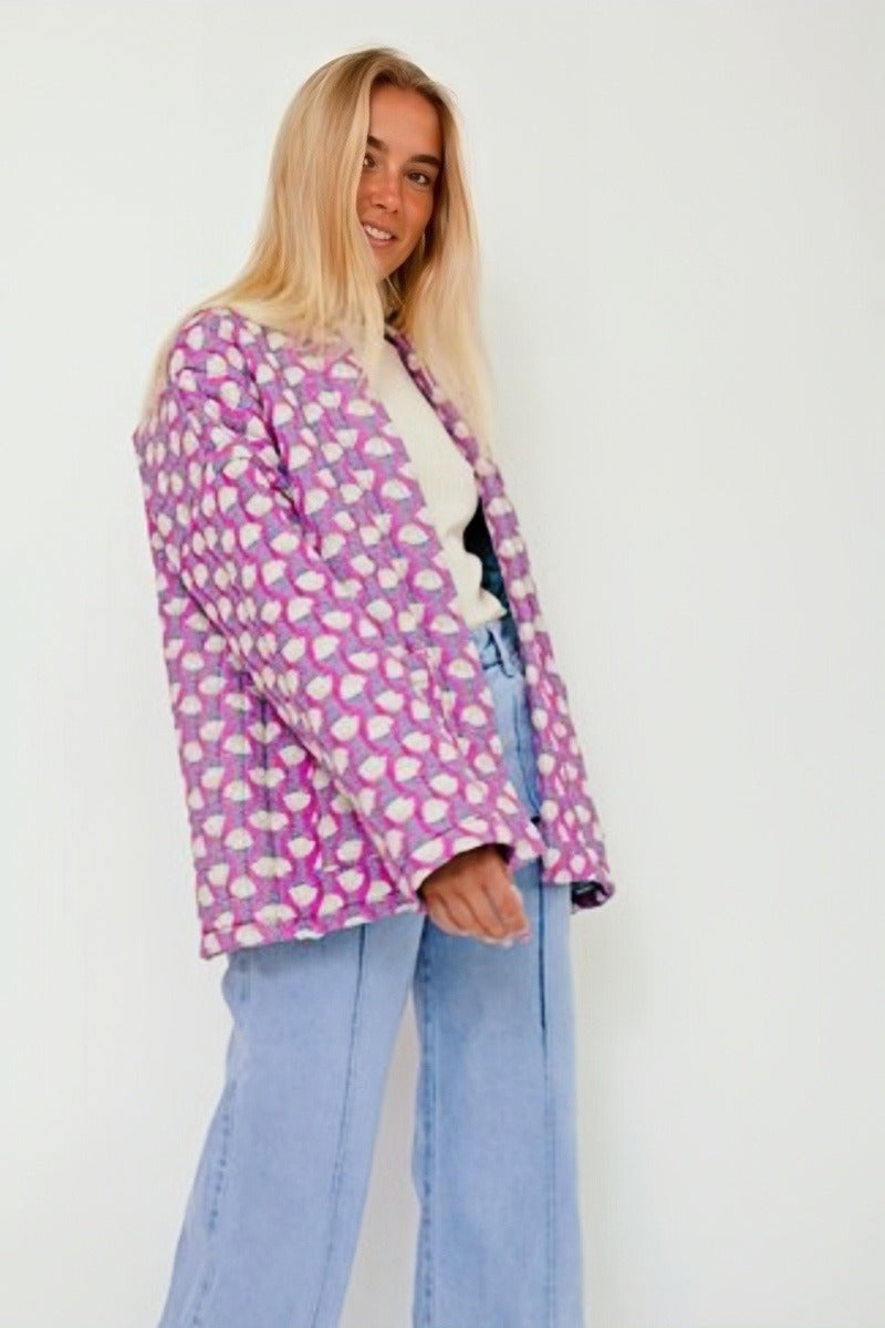 Pembe Desenli Oversize Kapitone Ceket Zalle