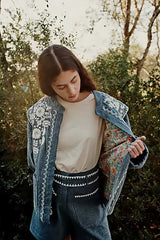 Mavi Nakış Detaylı Oversize Denim Ceket Zalle