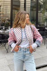 Pembe Desenli Kapitone Oversize Ceket Zalle