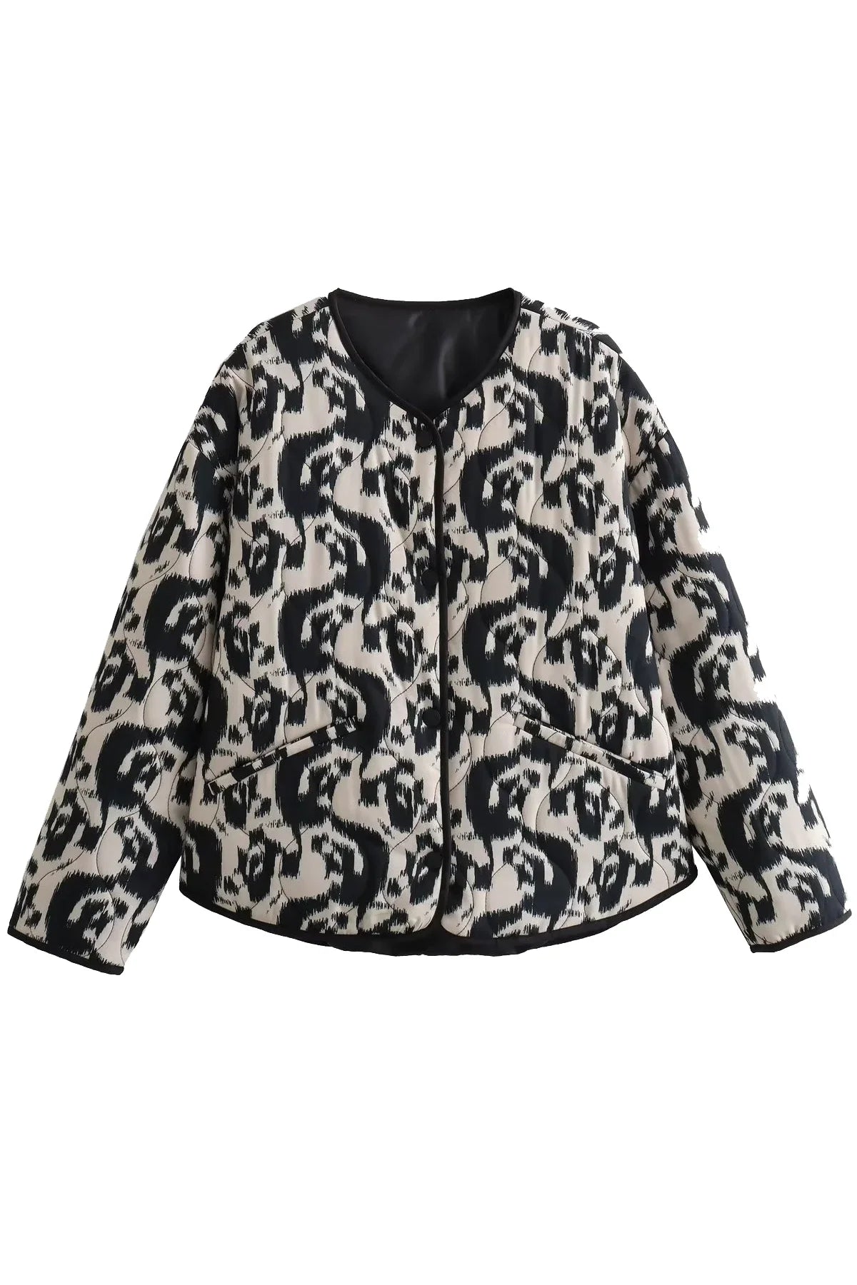 Siyah Beyaz Desenli Oversize Bomber Ceket Zalle
