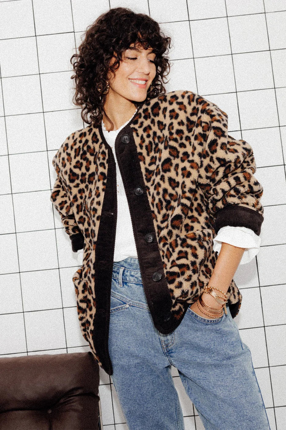 Leopar Desenli Oversize Düğmeli Ceket Zalle