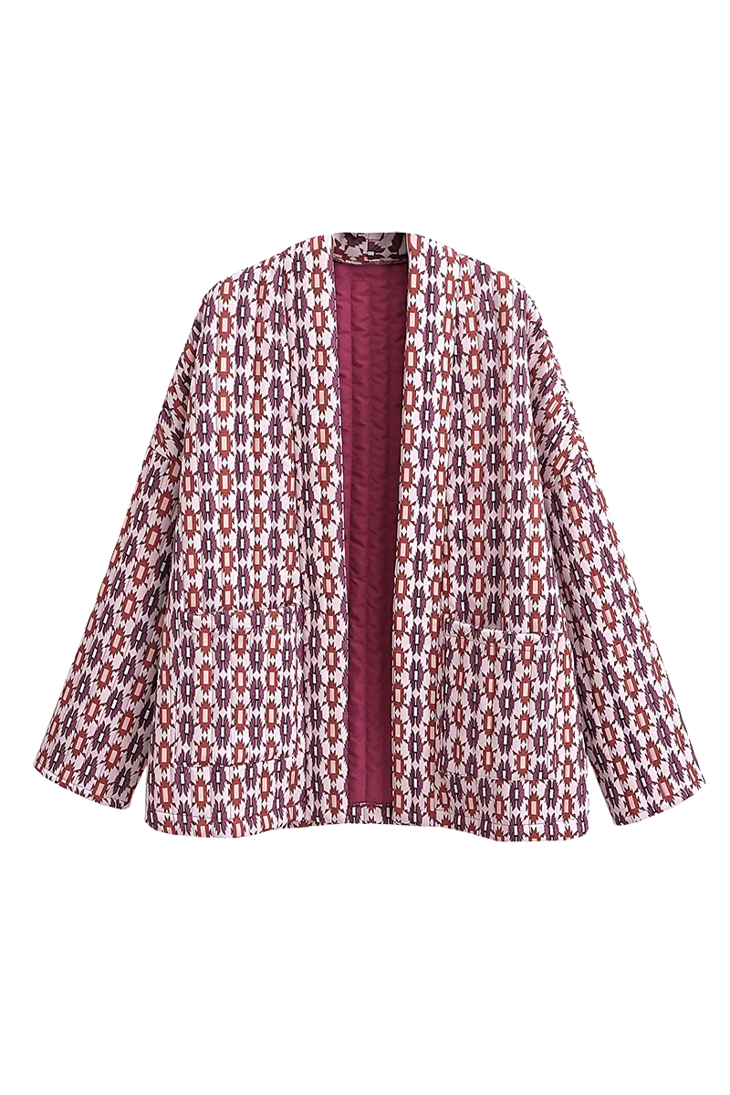 Pembe Etnik Desenli Oversize Ceket Zalle