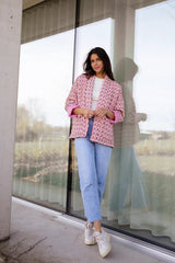 Pembe Etnik Desenli Oversize Ceket Zalle