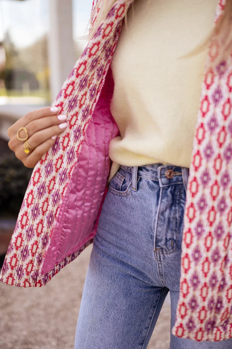 Pembe Etnik Desenli Oversize Ceket Zalle