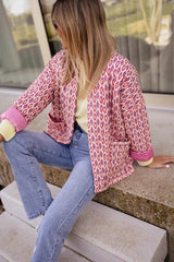 Pembe Etnik Desenli Oversize Ceket Zalle