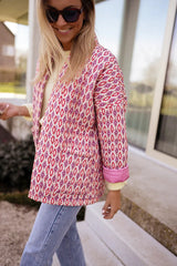 Pembe Etnik Desenli Oversize Ceket Zalle