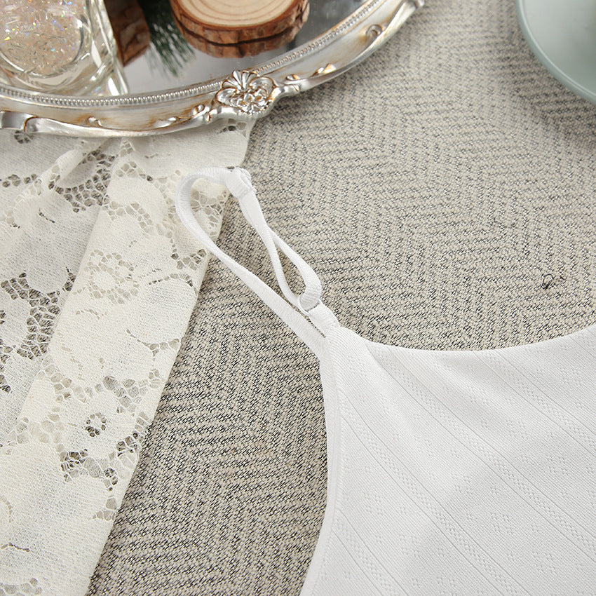 White Lace Detailed Strapless Shorts and Two Piece Pajama Set