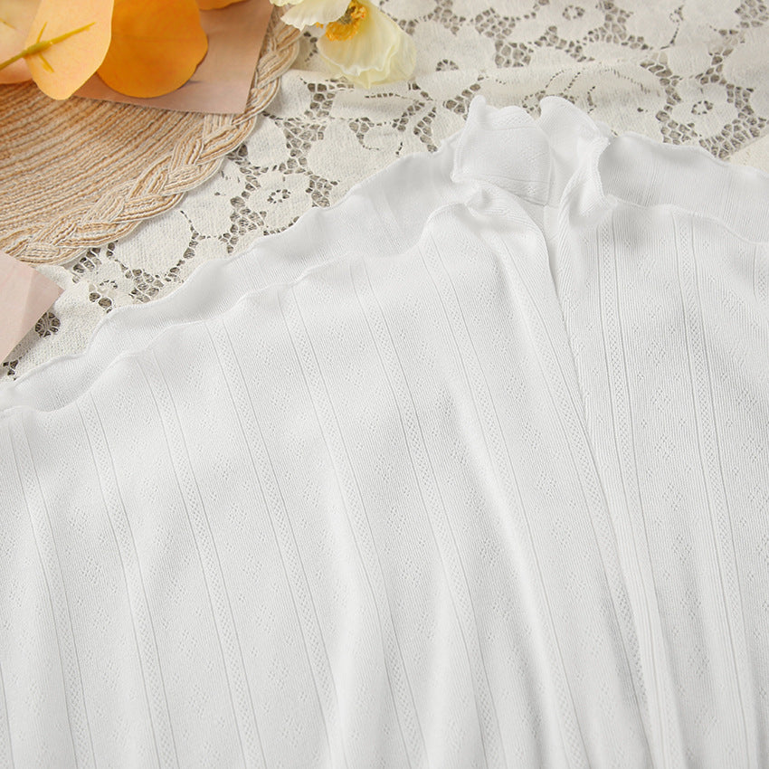 White Lace Detailed Strapless Shorts and Two Piece Pajama Set