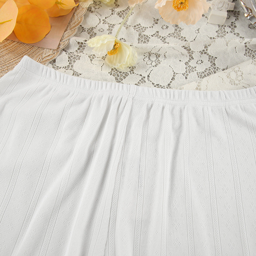 White Lace Detailed Strapless Shorts and Two Piece Pajama Set