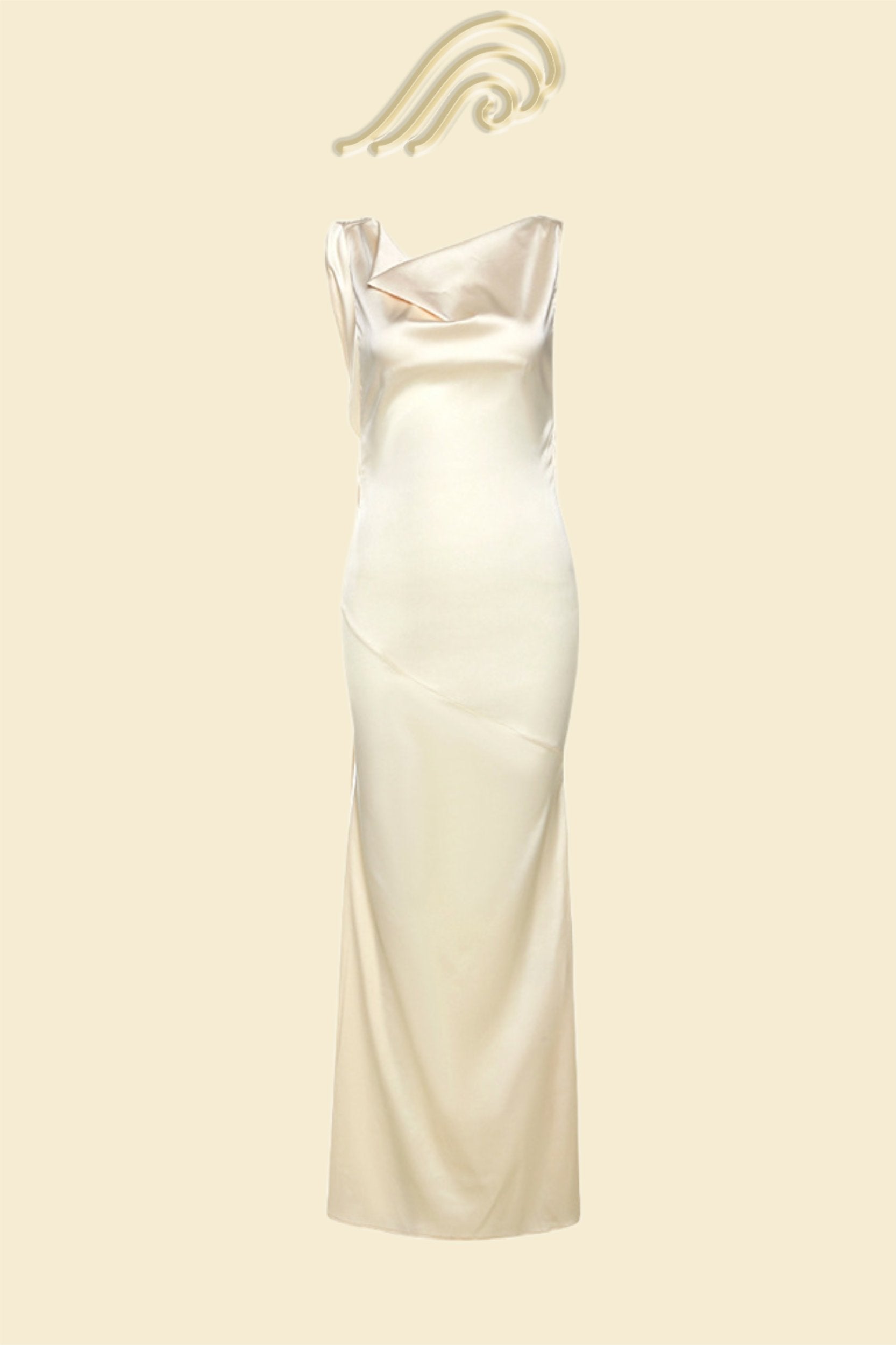 Bej Cowl Yaka Maxi Elbise
