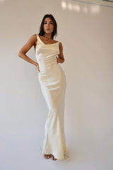 Bej Cowl Yaka Maxi Elbise