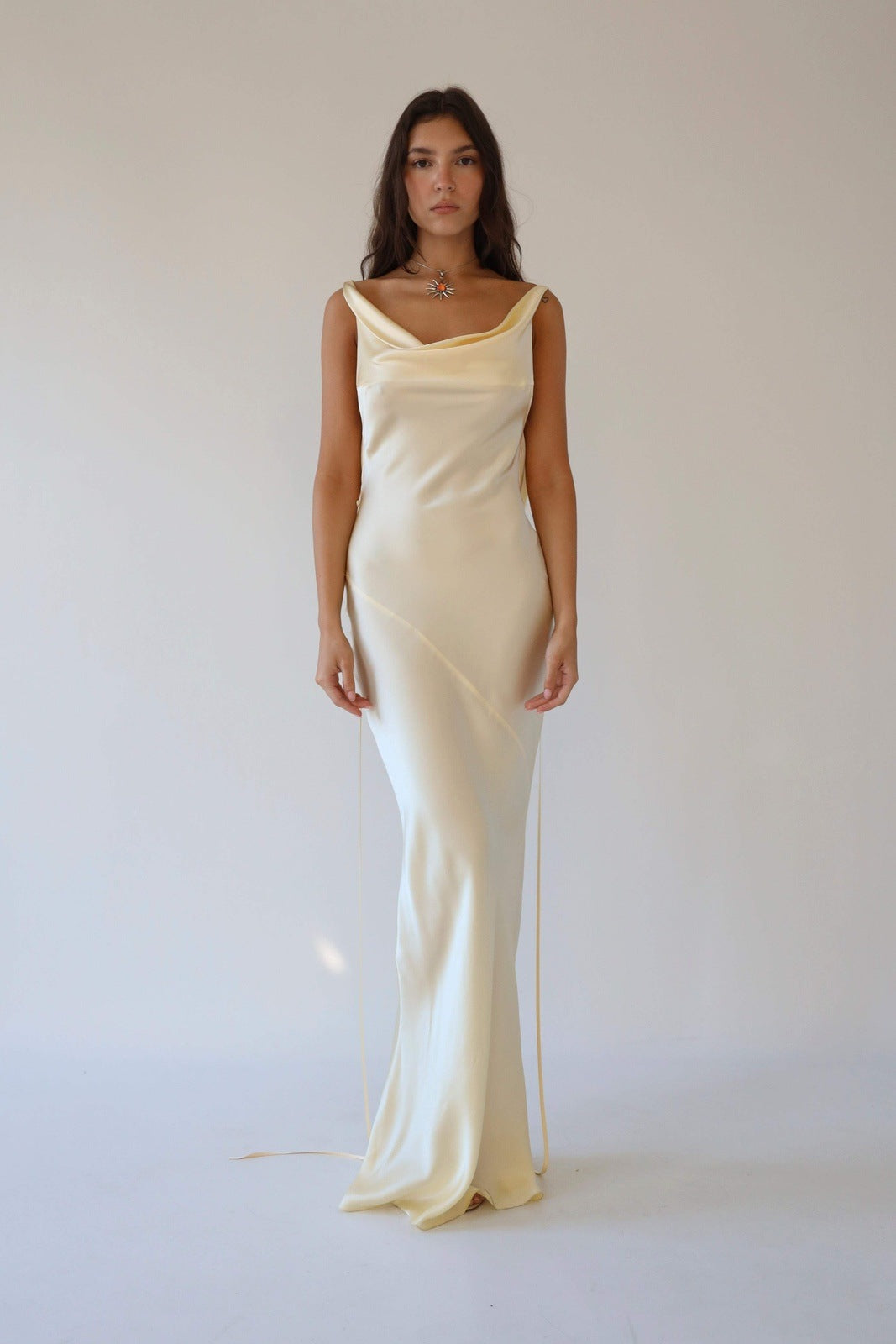 Bej Cowl Yaka Maxi Elbise