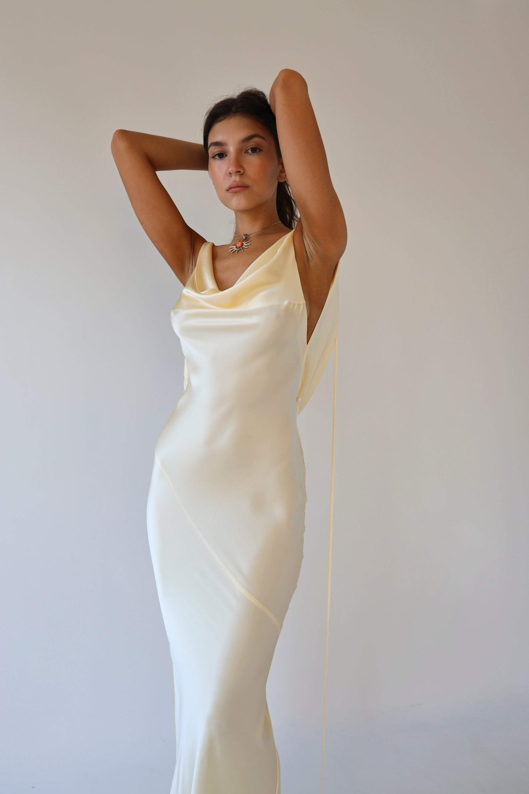 Bej Cowl Yaka Maxi Elbise