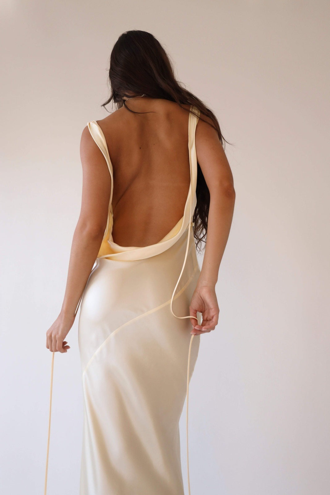 Bej Cowl Yaka Maxi Elbise