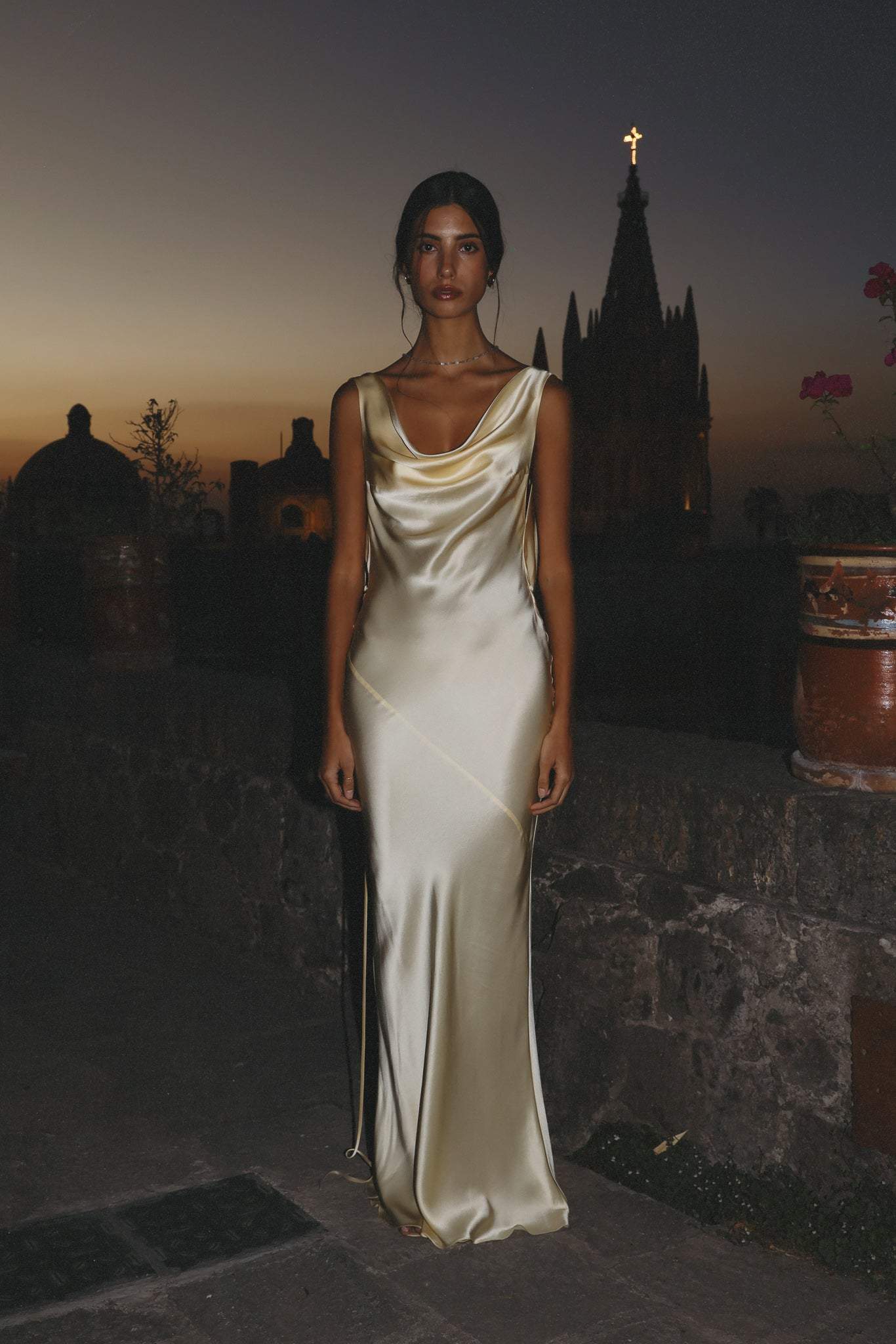 Bej Cowl Yaka Maxi Elbise