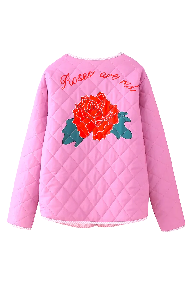 Pembe Çiçek Nakışlı Kapitone Ceket Zalle