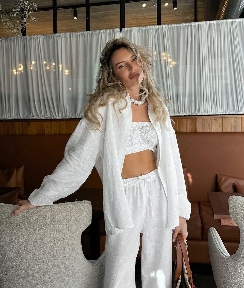 White Cotton Relaxed Fit 2 Piece Set