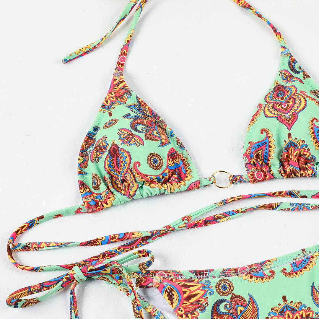 Bohem Desenli Halka Detaylı Üçgen Bikini Takımı Zalle
