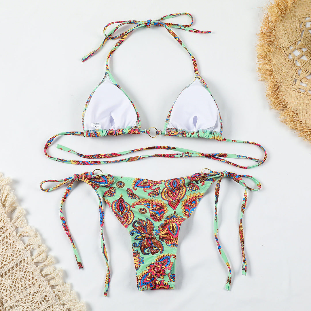 Bohem Desenli Halka Detaylı Üçgen Bikini Takımı Zalle