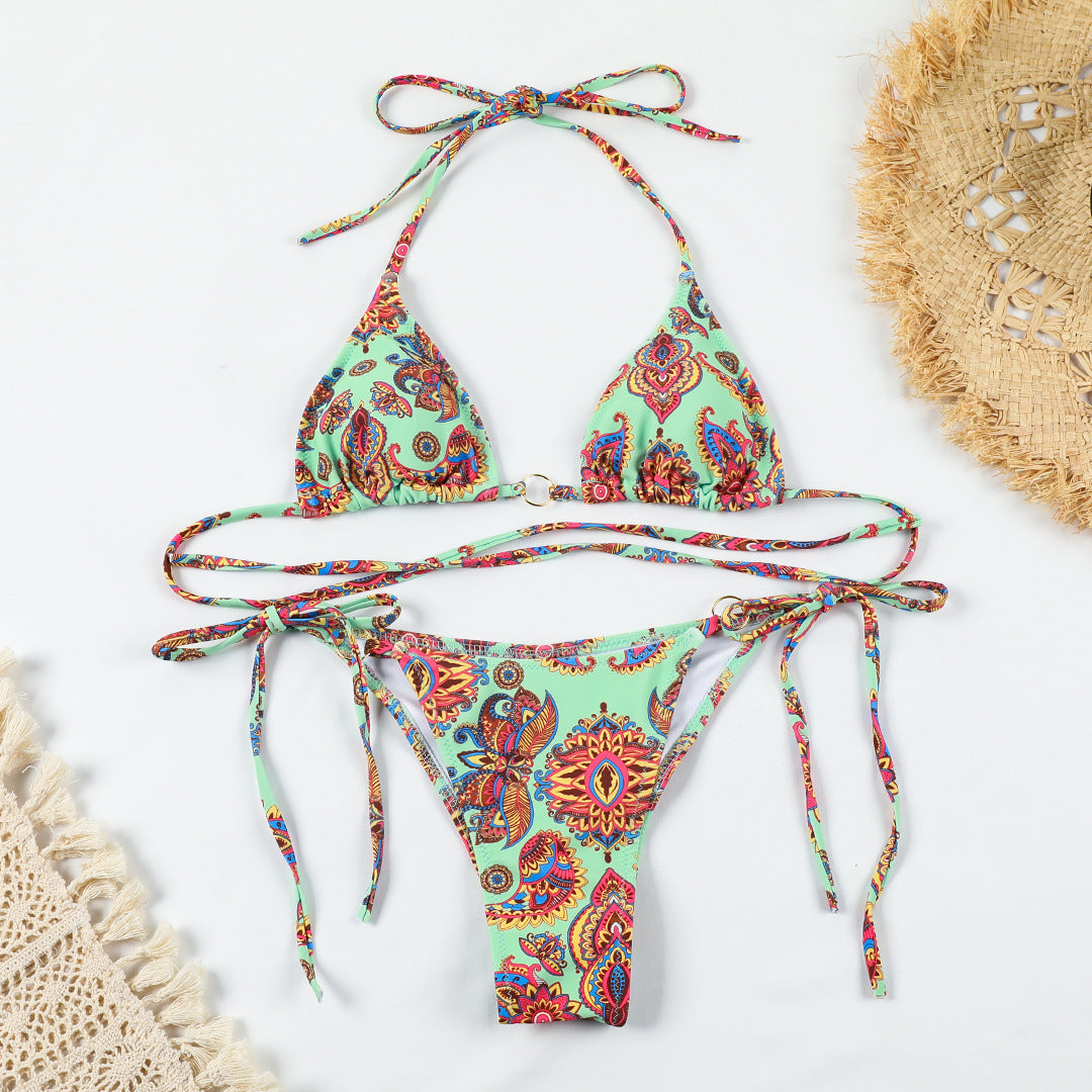 Bohem Desenli Halka Detaylı Üçgen Bikini Takımı Zalle