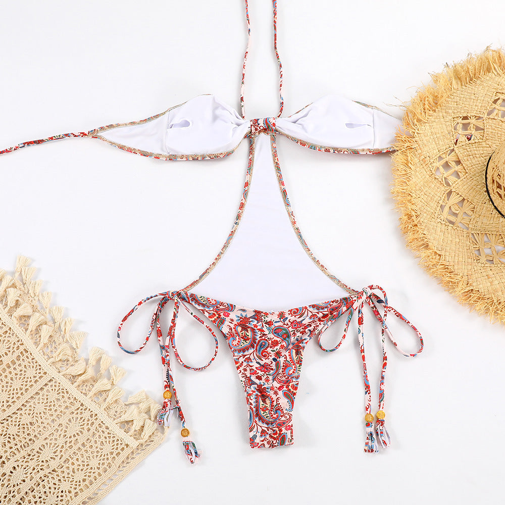 Bohem Desenli Halter Bağlamalı Tek Parça Yazlık Mayo Zalle