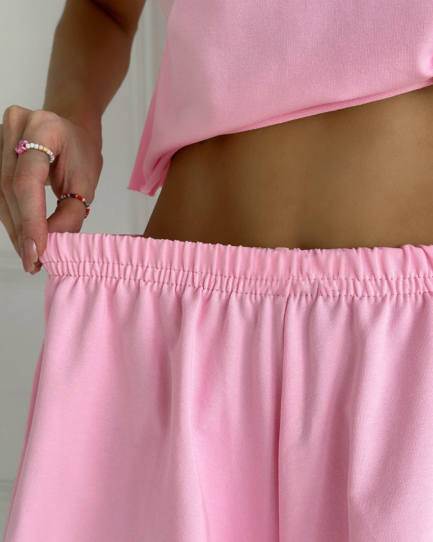 Cepli Pembe Crop Tişört Şortlu Takım