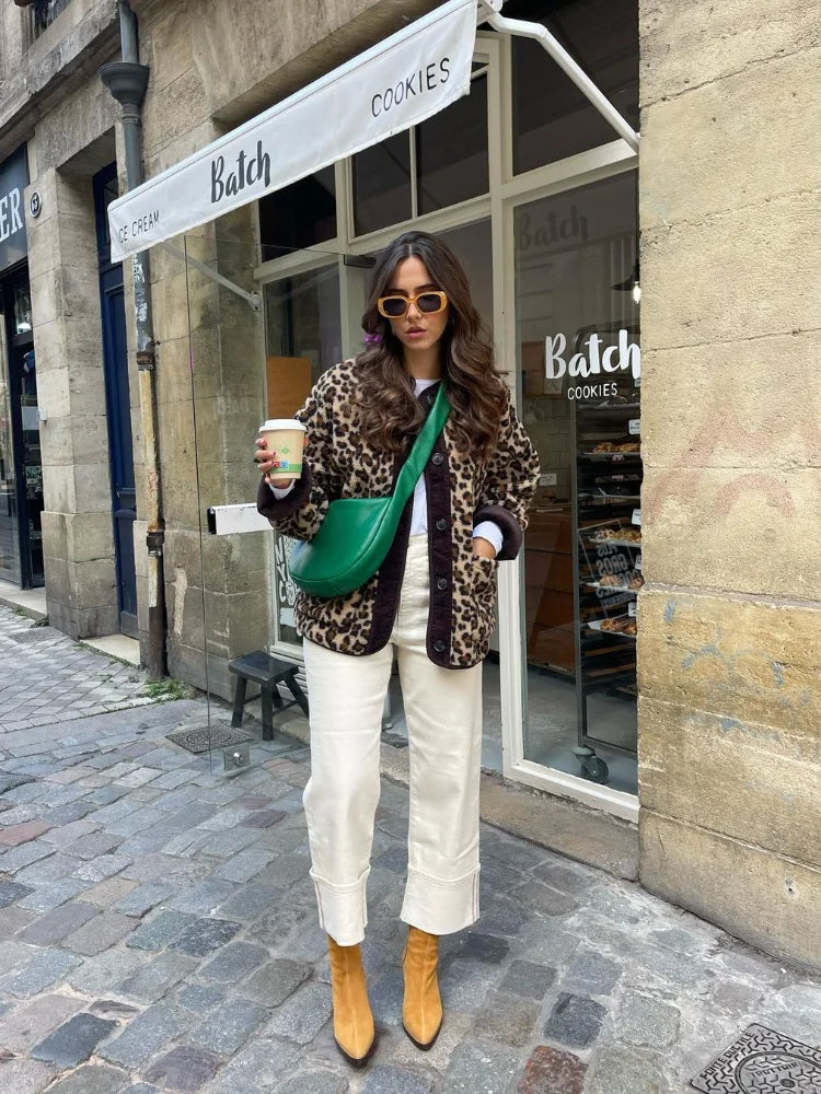 Leopar Desenli Oversize Düğmeli Ceket Zalle