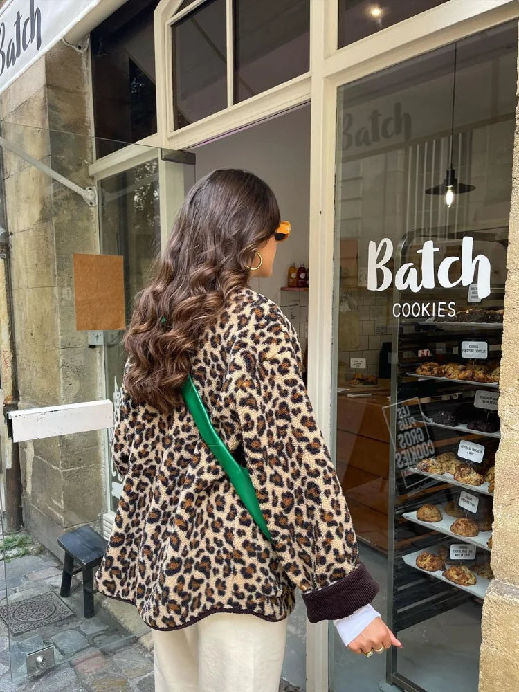 Leopar Desenli Oversize Düğmeli Ceket Zalle